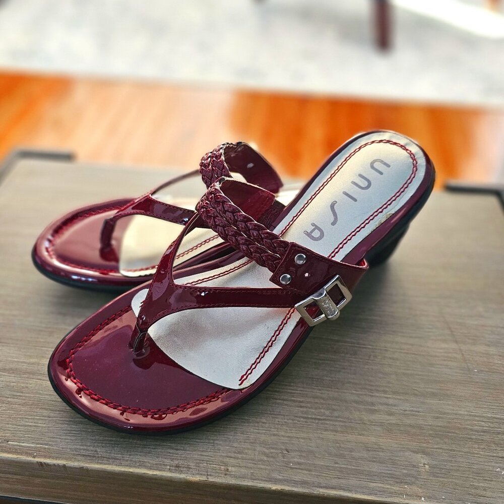 Unisa Patent Leather Red & Chrome Thong Sandals
